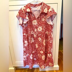 Cute little boutique dress-Vintage Flower Print V-Neck Pleated Ruffle Dress